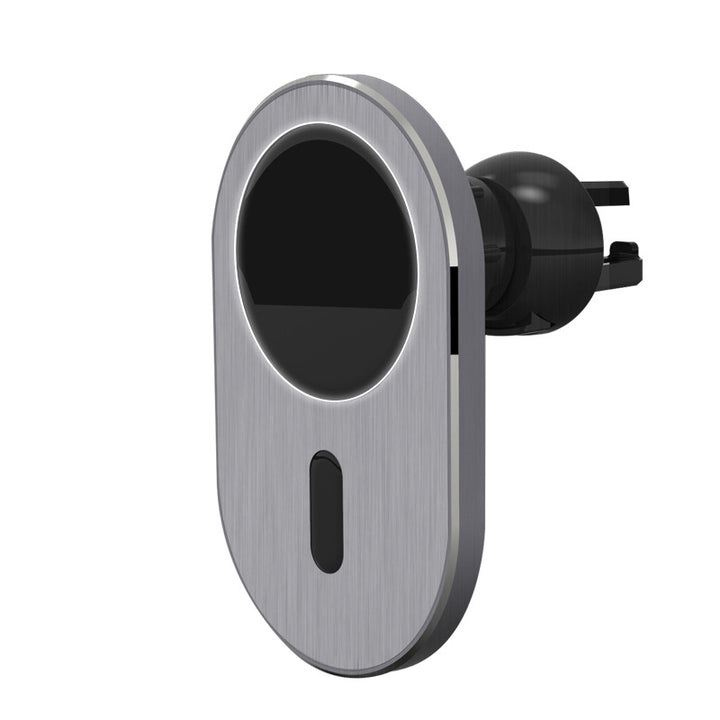 Cargador Inalámbrico Magnético para Coche — Aluminio Cepillado, Montaje en Rejilla (MagSafe)