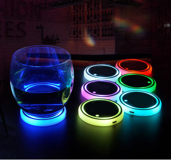 Posavasos LED para Coche — Luz Ambiental Solar + USB