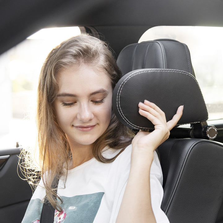 Reposacabezas de Cuero con Alas Ajustables para Coche — Cojín de Cuello Premium