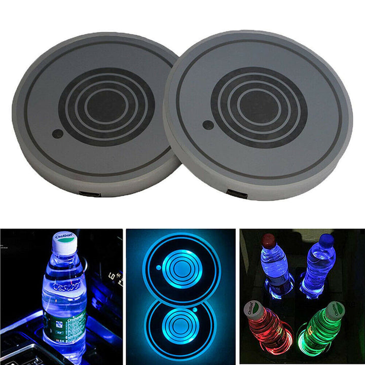 Alfombrilla LED Antideslizante para Cup Holder — Luz Ambiental USB