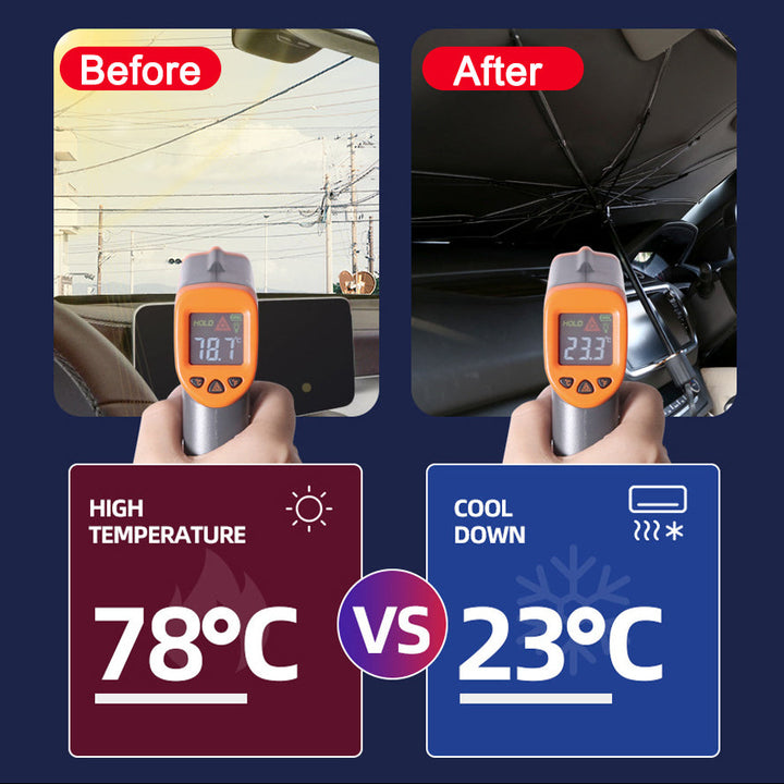 Parasol de Parabrisas Plegable tipo Paraguas para Coche — Protección UV y Anticalor