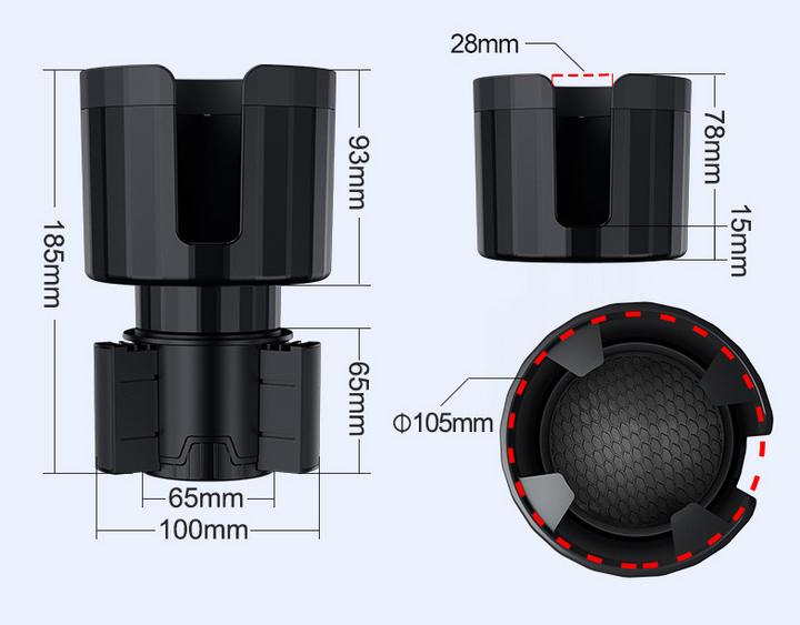 Adaptador Ampliador de Posavasos para Coche (Matte Black)
