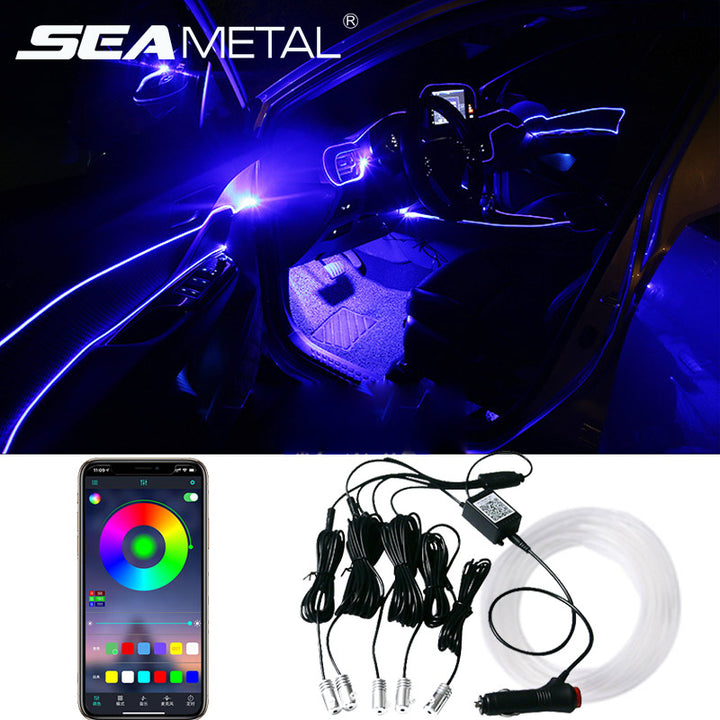 Kit de Llum Ambiental de Fibra Òptica RGB per a Cotxe — Control per App + Mode Música