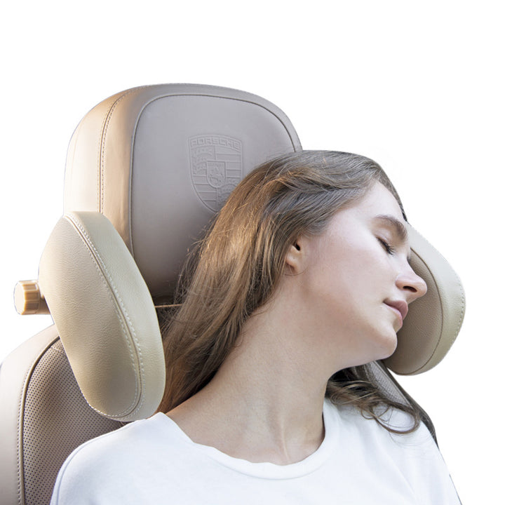 Reposacabezas de Cuero con Alas Ajustables para Coche — Cojín de Cuello Premium